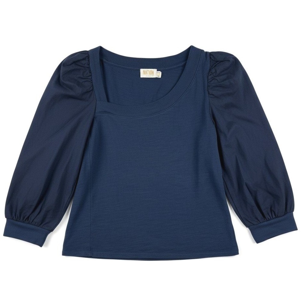 Nation LTD Navy Puff Sleeve Sweatshirt